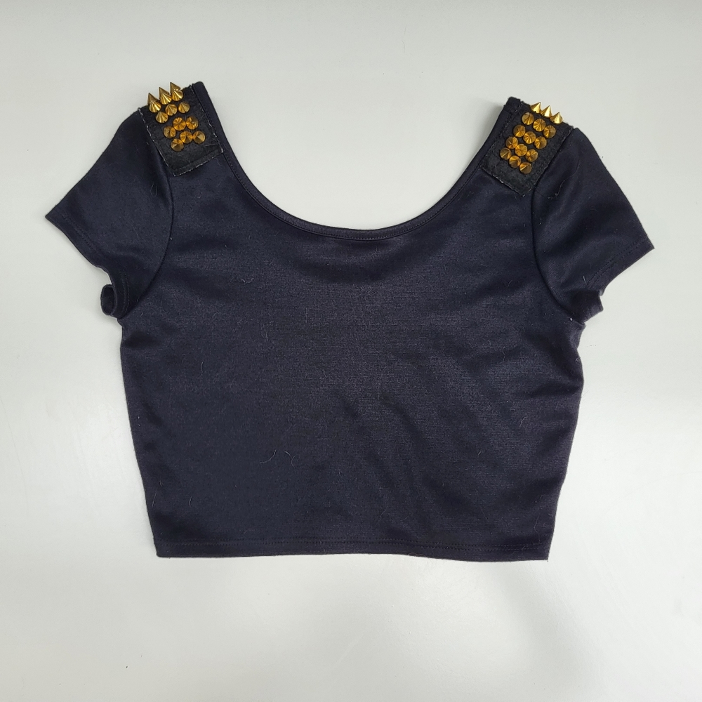 Spiked Shoulder Crop Top Charlotte Russe black Size large